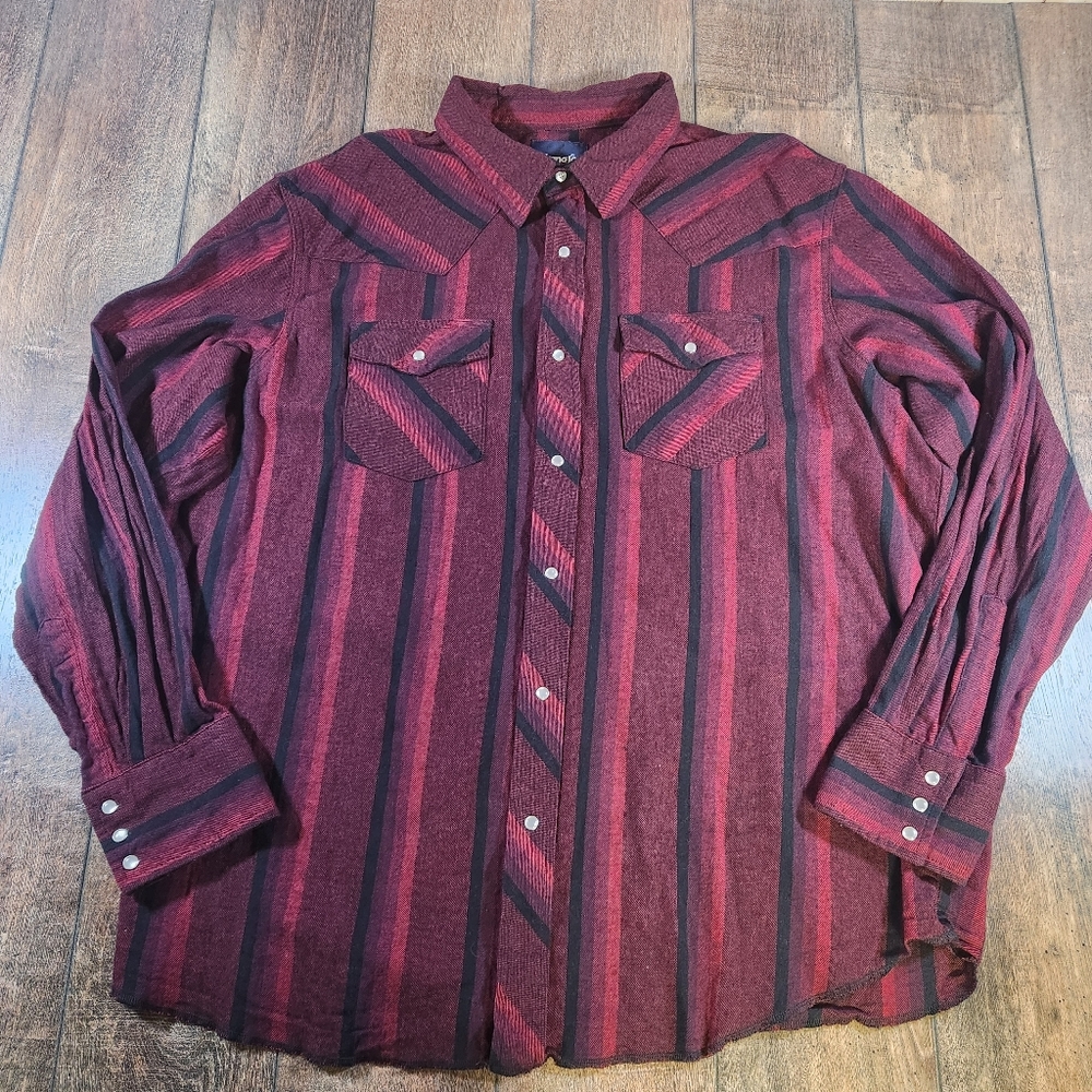 Wrangler Western Shirt Red Black Pearl Snap Woven Striped Flannel Mens Size XXL - Picture 2 of 8